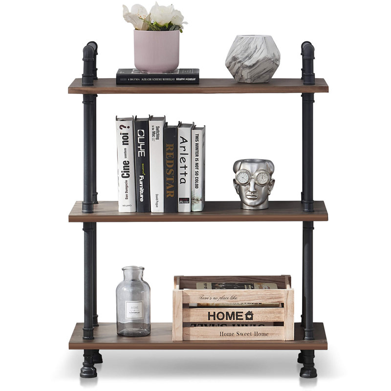 Vintage Bookshelf, Heavy Duty Display Book Case Shelf with Metal Pipe, (3 Shelves) 38.6" H x 30" W x 12" D