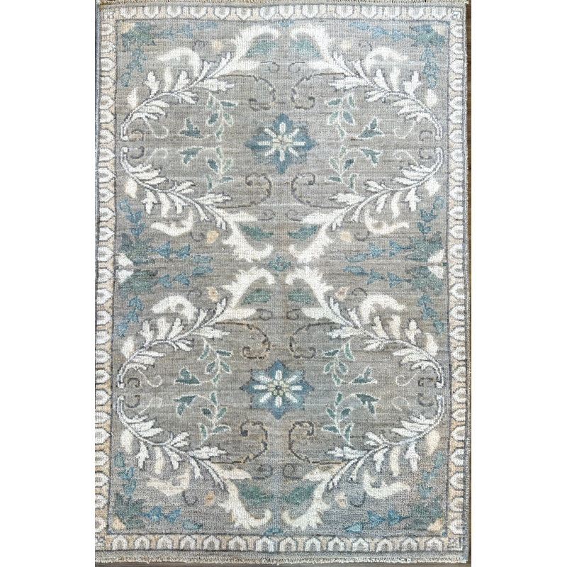 Tiny Knots Wool Floral Area Rug in Kinross Seaglass