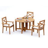 3 Pcs Grade-A Teak Wood Dining Set: 48" Round Butterfly Table And 2 Granada Stacking Arm Chairs #11GR0902
