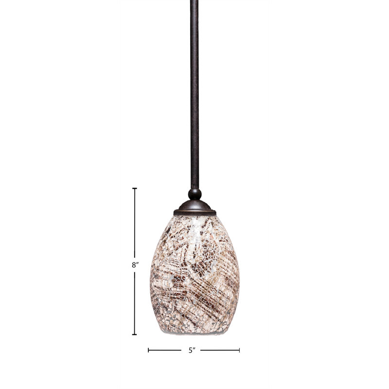 Mini-luminaire suspendu Zilo avec verre fusion, H 8 po x l 5 po, Naturel, Granit foncé