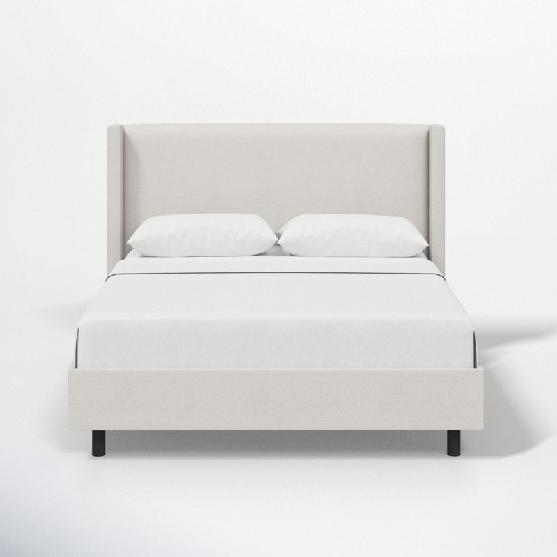 Hanson Upholstered Wingback Platform Bed, Full, Bella Light Gray Performance Velvet