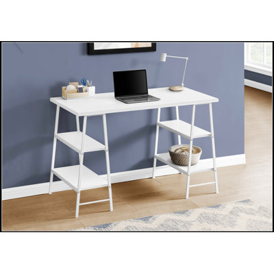 Industrial-Style Computer Desk with Storage Shelves, Perfect for Home Office and Small Spaces, White Laminate Finish