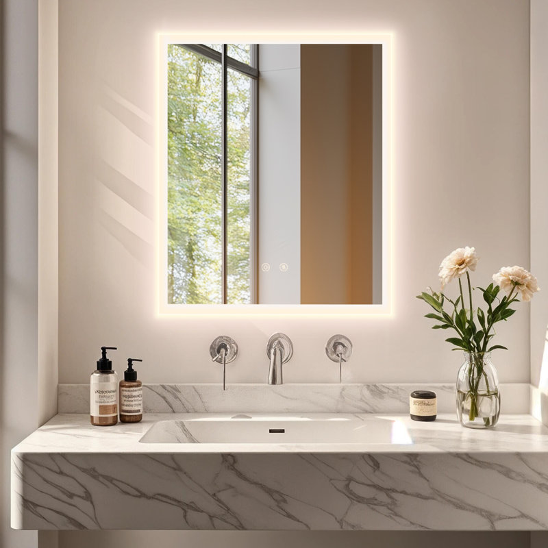 Led Bathroom Mirror With Backlit, 3 Colors Temperature & Dimmable Brightness Light Anti-fog Tempered Glass Bathroom Vanity Mirror