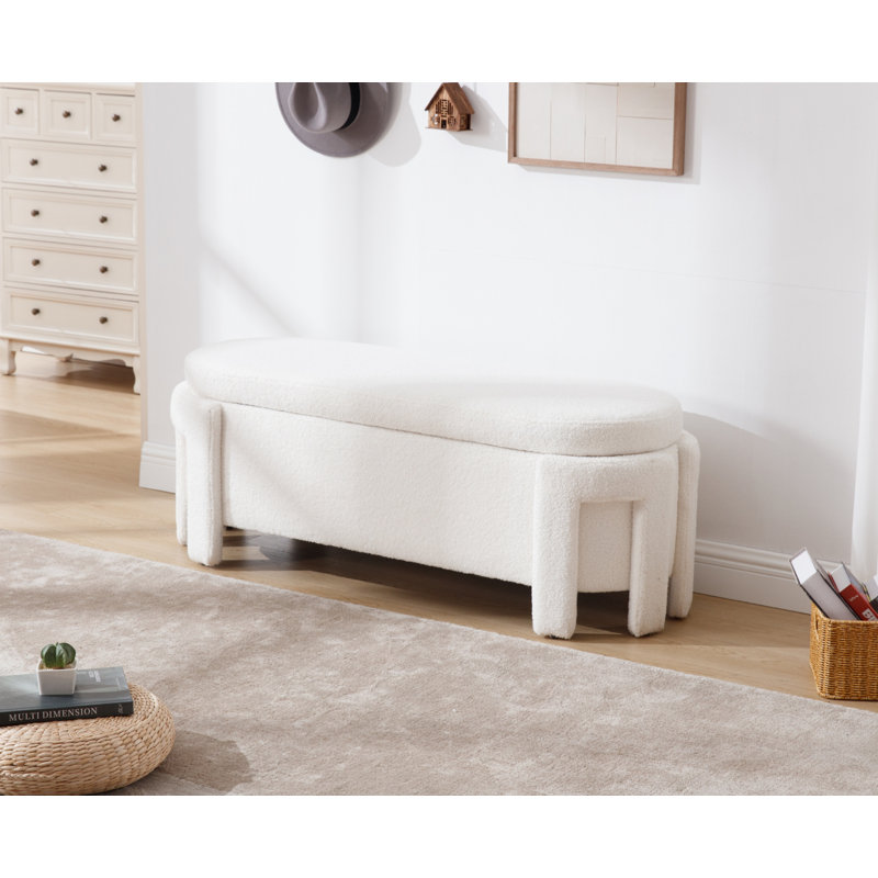 Banc de rangement rembourré en polyester Lalanya, Blanc