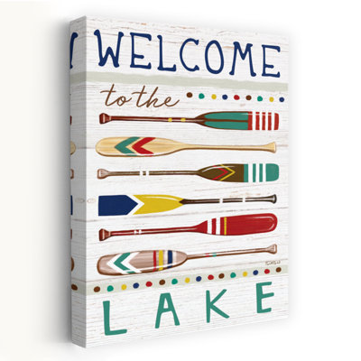 Welcome To The Lake - Contemporary Welcome Sign Lake Decor Paddles Art