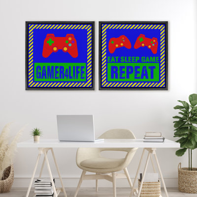 Ensemble de cadres flottants 2 pièces Gamer Quotes with Stripes, design par Marcus Prime