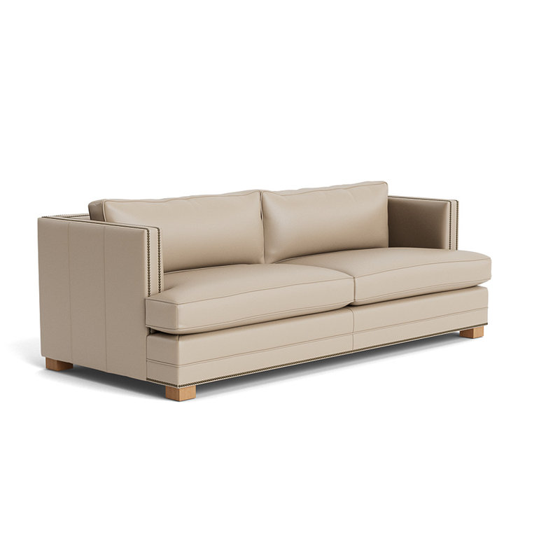 Canapé en cuir Keaton With Nails 74, Laiton antique, Naturel, Cuir performance Greenwich - taupe