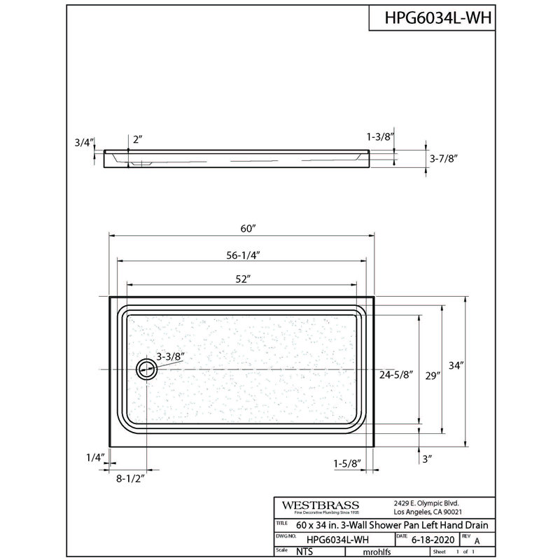 Matte Black Acrylic Rectangular Alcove Shower Pan with Brass Drain