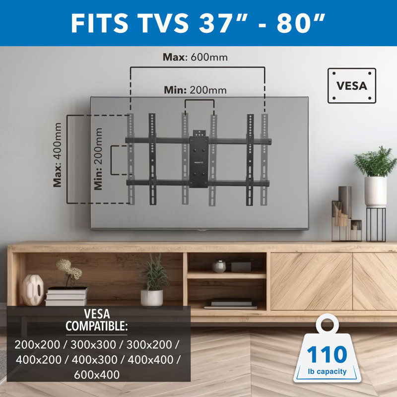 Heavy Duty Black Steel Full Motion TV Wall Mount for 37-80 Inch Screens