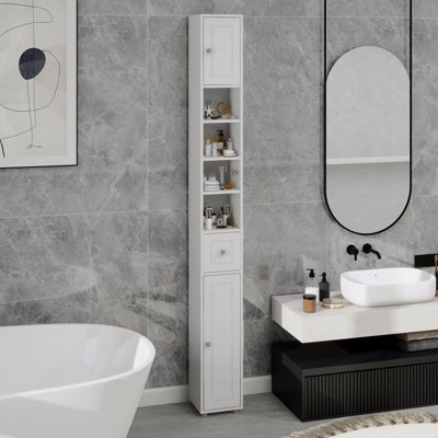 Grande armoire de rangement pour salle de bain mince, 71 po avec 1 tiroir, 2 portes et 4 tablettes réglables