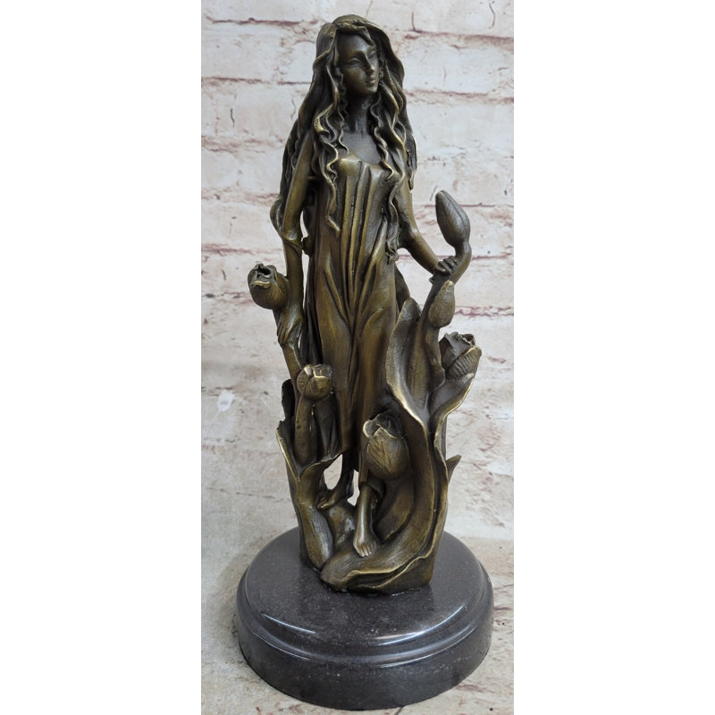 Velitchko Western 100 Percent Pure Bronze Marble Art Flower Girl Sculpture Home Office Decor