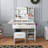Makeup Dressing Table With Led Mirror, Charging Station, 3 Drawers, 7 Shelves And Stool - White, Adjustable Lighting, Modern Decor Storage Brightness, Look