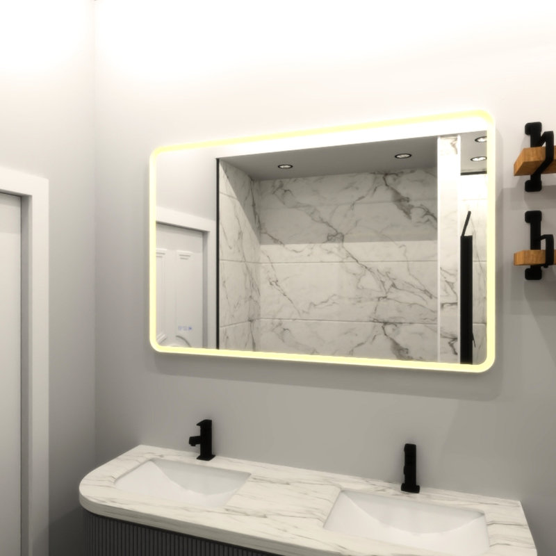 Miroir de salle de bain à DEL à brouillard à intensité variable - plus de 3000 lumens, cadre en fer blanc, spectre personnalisable et mélange de couleur avec une intensité de fonctionnalité