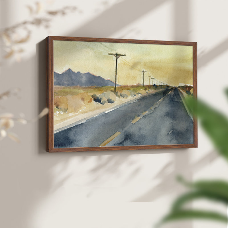 Déserté autoroute II - reproduction encadrée - réarmable, H 11 po x l 14 po, Noyer