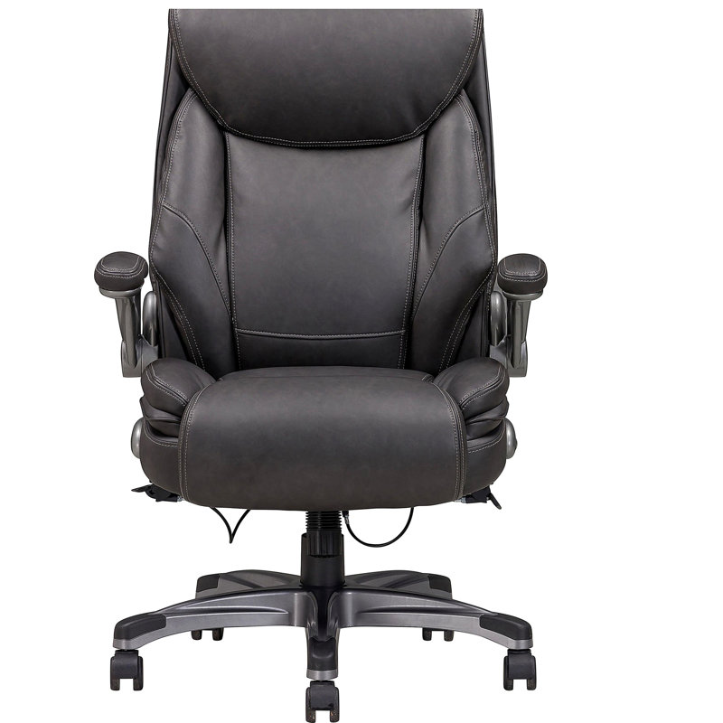 Chaise de bureau classique rembourrée en cuir reconstitué gris avec accoudoirs réglables, hauteur et pivot de 360 degrés, mobilier de bureau