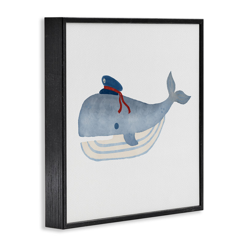 Capitaine baleine avec chapeau, estampe numérique de Carrie Cantwell, H 24 po x l 24 po, Giclée encadrée noir minuit