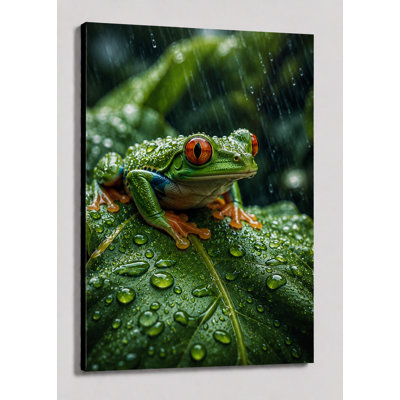 Large Tree Frog Rainforest Leaf Wall Art Canvas Print 24x36 Inch Tropical Nature Escape Decor, Wildlife Botanical Living Room Bedroom Home Decor - Ready to hang
