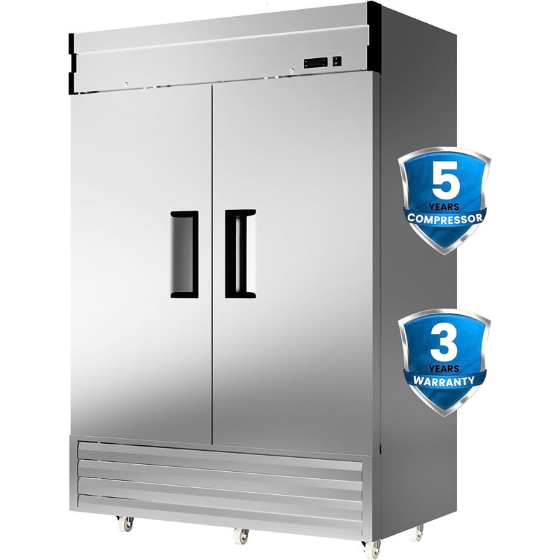 2 Door 49 Cu.Ft Commercial Refrigerator Dynamic Cooling Omnismart Temperature Control 33?~41? Stainless Steel Reach In 6 Shelves 54" W Commercial Refrigerator Led Light Digital Thermostat