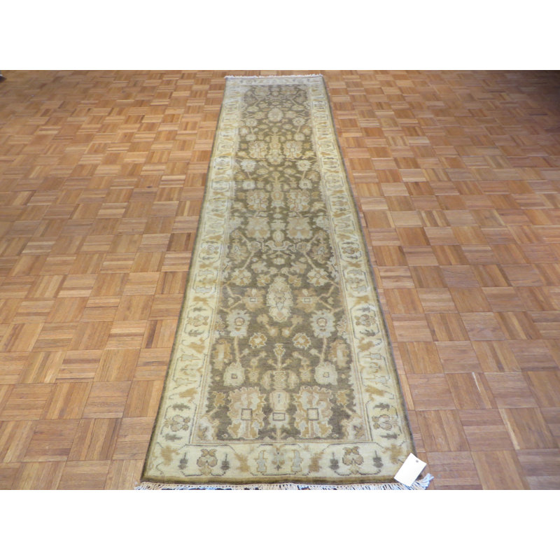 Tapis de zone en laine 3 pi x 11 pi 8 po one-of-kind noué la brown Josephson