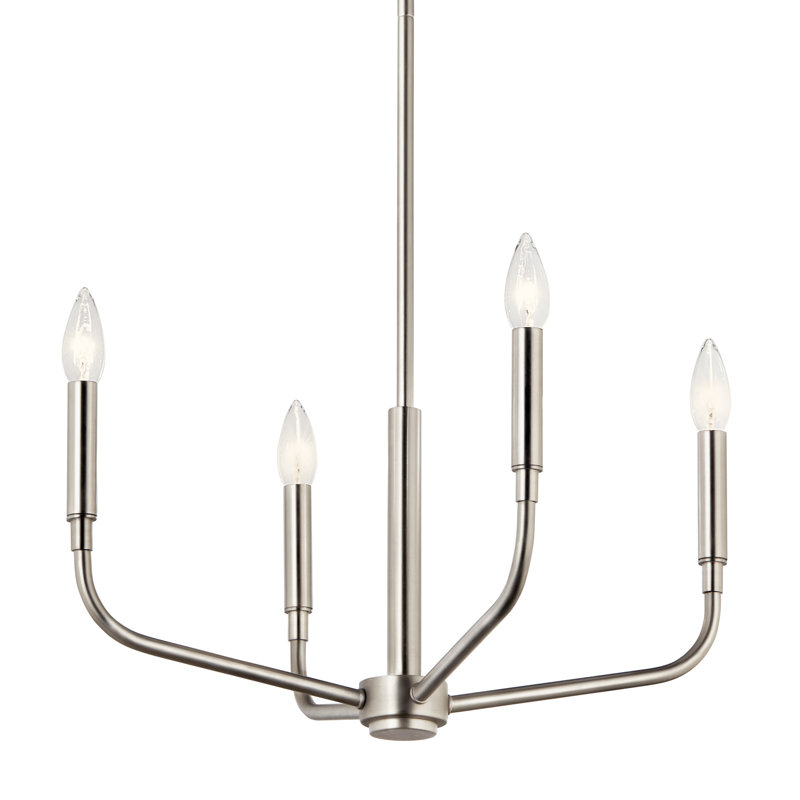 4-Light Brushed Nickel Convertible Chandelier, Brushed Nickel