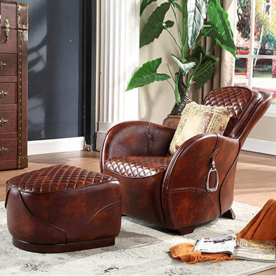 Upholstered Leather Accent Chair With Footstool