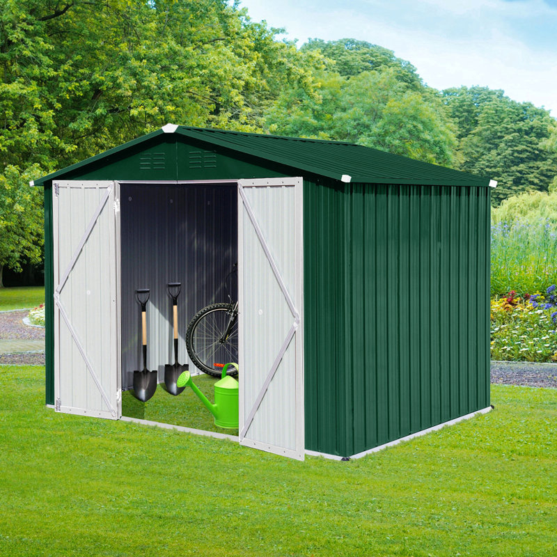 Metal Garden Sheds 8Ftx6ft Outdoor Storage Sheds White, Green