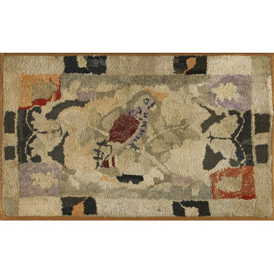 1930s Antique Wool Hooked Small Scatter Size Ivory American Rug