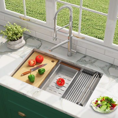 33'' L X 19'' W Workstation Sink Undermount Single Bowl Stainless Steel Kitchen Sink