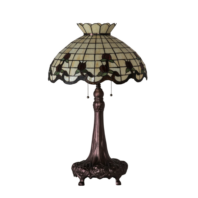 Meyda Tiffany & Stained Glass Table Lamp, 32" H x 20" W x 20" D, Beige/Red/Green