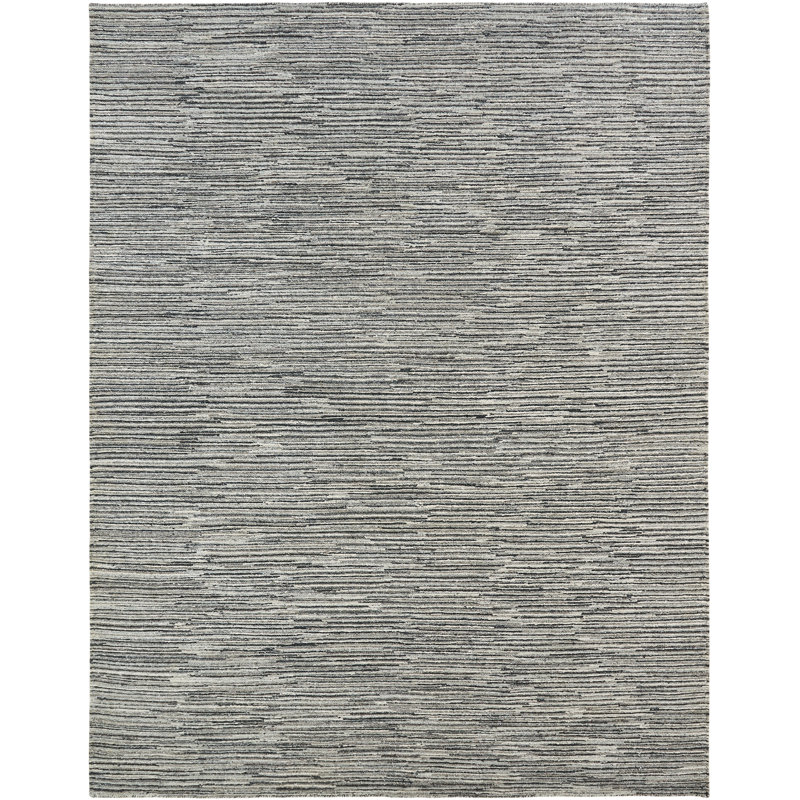 Tapis décoratif grise nouée à la main South Hadley, Rectangle 8 pi x 10 pi, Gris clair