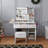 LED-Lit Vanity Desk with Built-In Power & Expandable Top – Storage Stool, Drawers & Adjustable Shelves