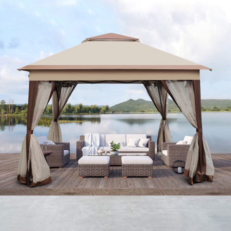 11”x 11” Outdoor retractable garden pavilion, Light Brown