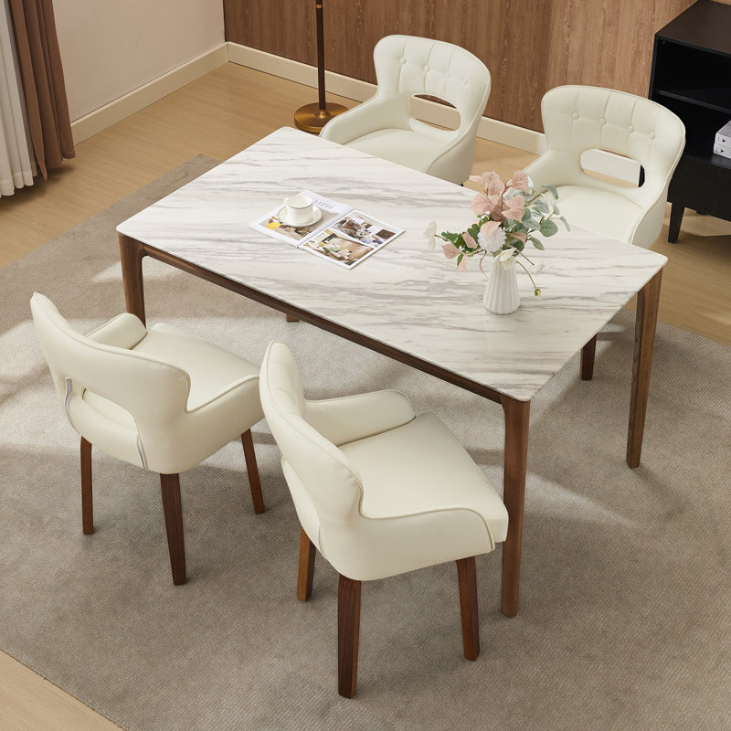 360° Swivel Faux Leather Upholstered Dining Chair With Adjustable Foot Pads, Solid Wood Legs, White