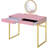 2 Drawers Vanity Desk With Mirror And Jewelry Tray, Pink And Gold