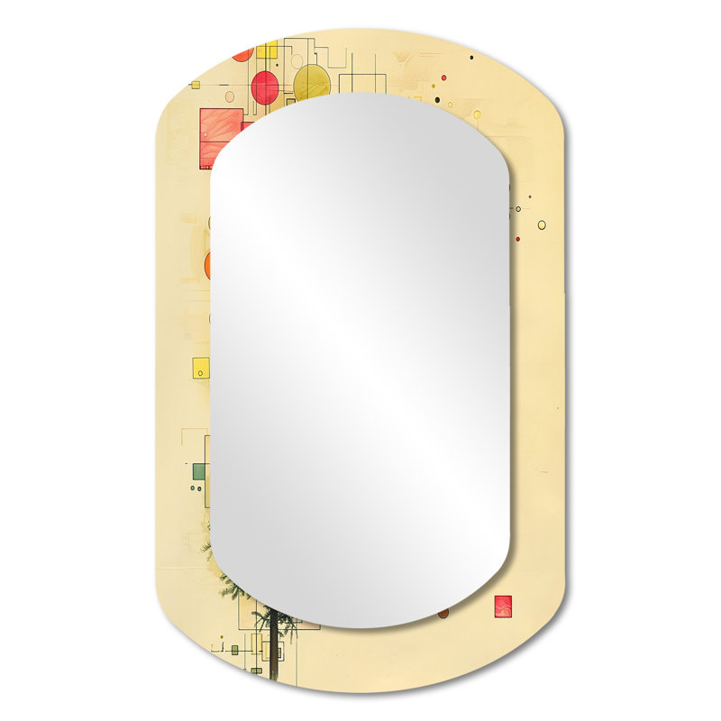Subtle Tree Realms Retro Colors Pencil - Geometric Cylinder Large Wall Mirror, Green Asymmetrical Decorative Mirror, Printed Metal Art