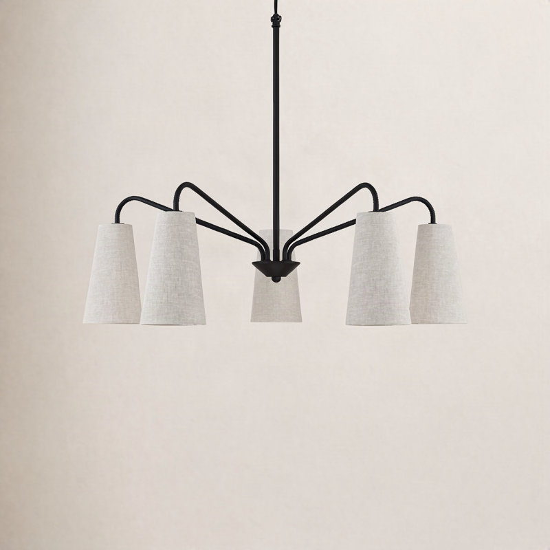 Cher 5-Light Chandelier, Black, Off White/Brown Flecks