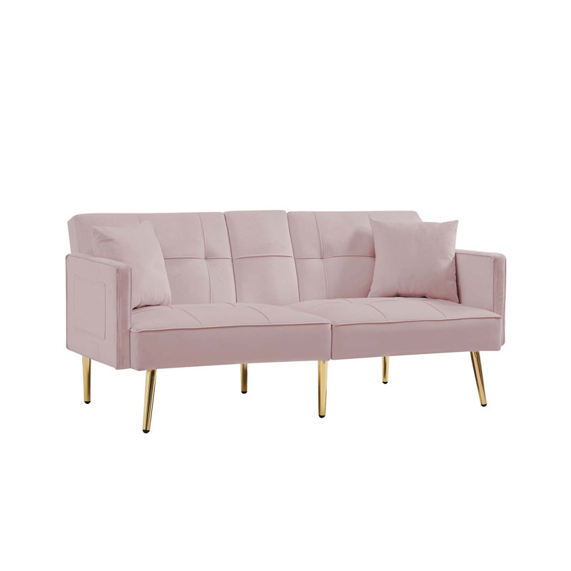 Malesa 69.20'' Square Arm Sleeper, Pink Velvet