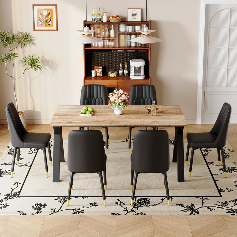 63" Wood Rectangle Dining Table Set, Black, 5 Pieces: Table, 4 Chairs