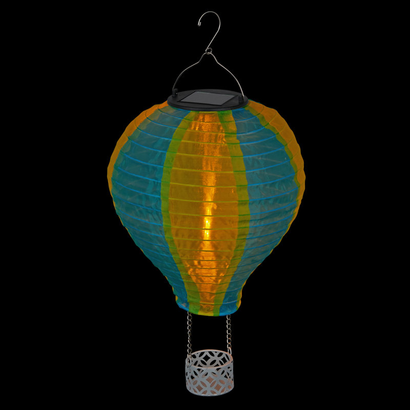 16" Solar Powered Yellow and Blue Hot Air Balloon LED Lamp