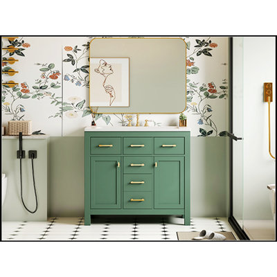 Ensemble de meuble-lavabo 36 po avec lavabo en céramique, armoire moderne autoportante avec 4 tiroirs et 2 armoires, ensemble de cadre en bois massif