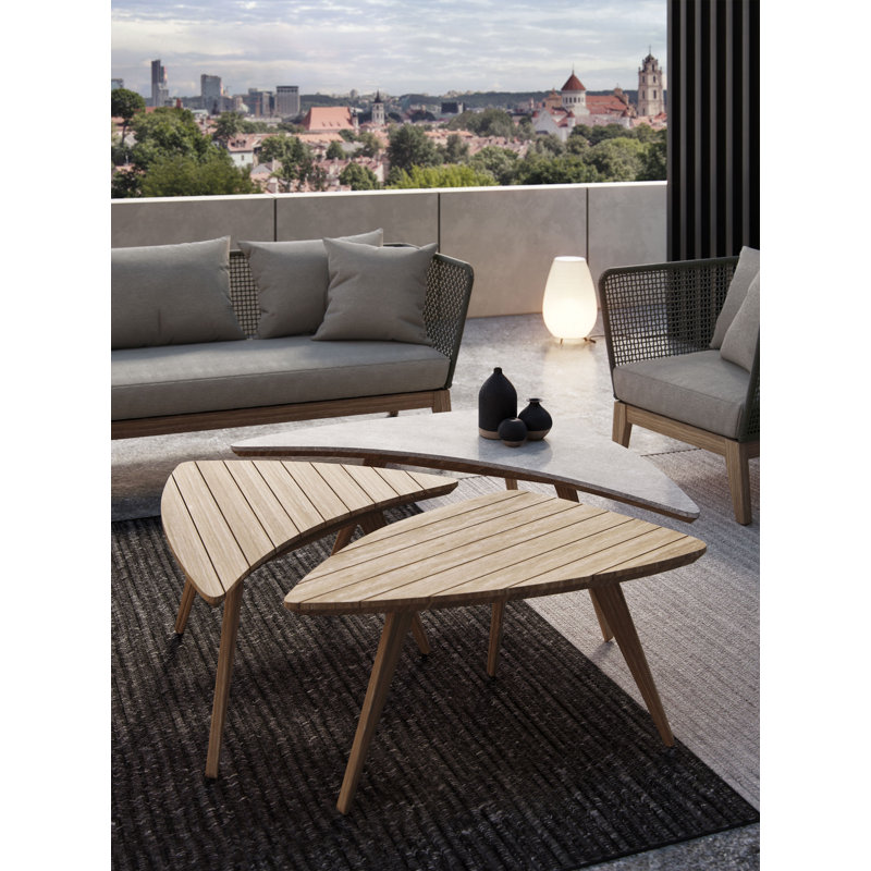 Triplica Outdoor Triangular Side Table, Distressed Eucalyptus
