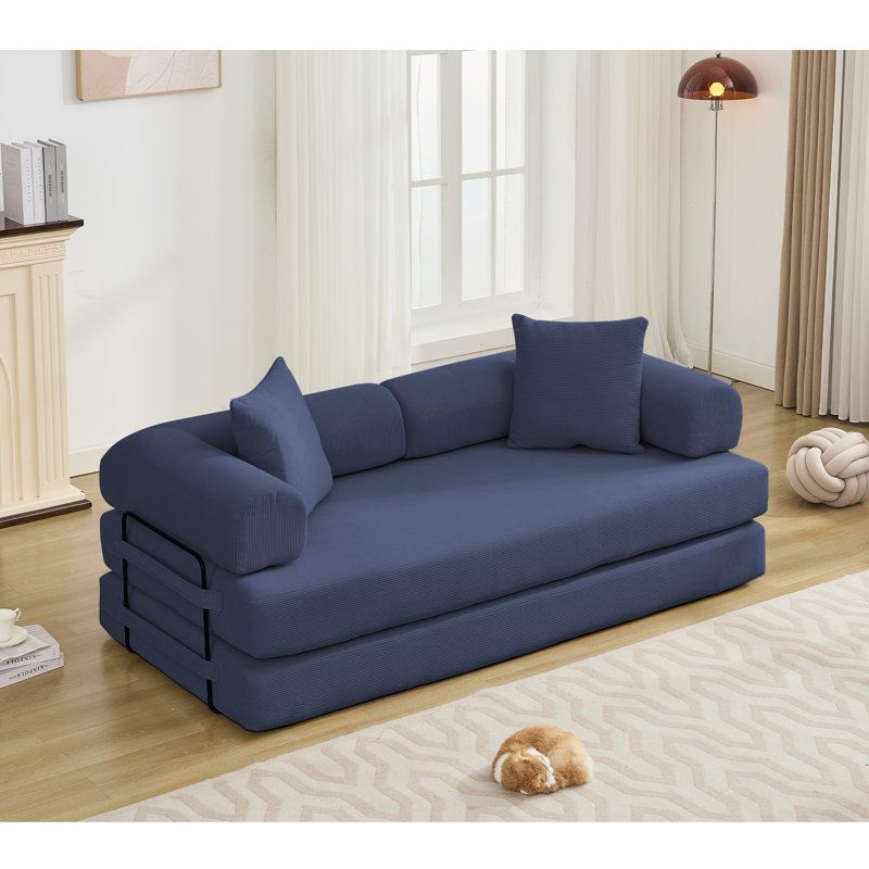 Folding Out Convertible Sleeper Sofa Bed, DIY Combination Sofa No Assembly, 25" H x 78.5" W x 38" D, Blue