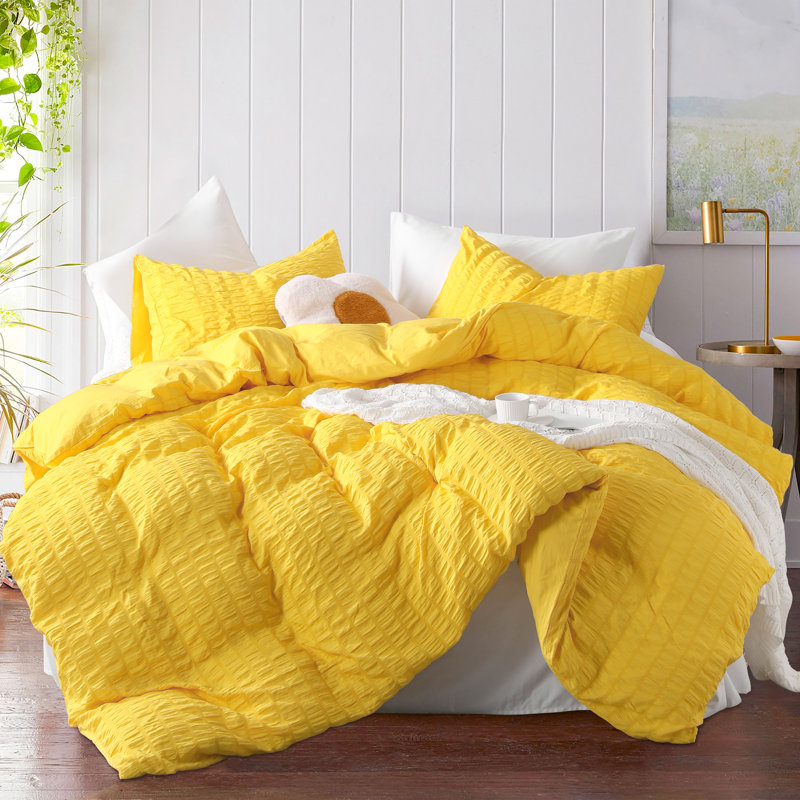 Ensemble de housse de couette en microfibre 3 pièces Tristah, Housse de couette pour grand lit et 2 taies décor, Jaune