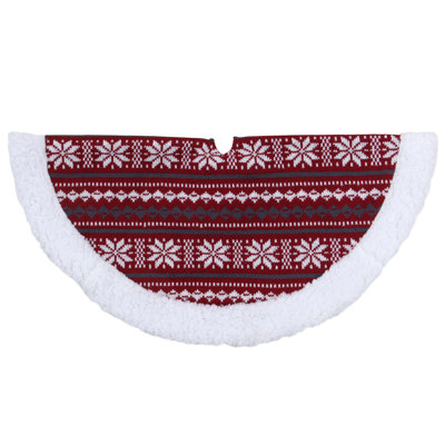 20" Gray and Red Snowflakes Lodge Mini Christmas Tree Skirt With Sherpa Trim