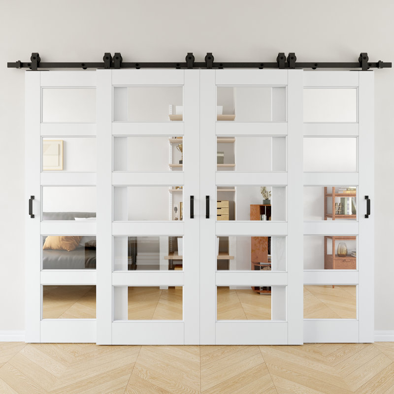 Portes de grange coulissantes en bois transparent 80 po H 5-Lite, 80 po, deux portes simples - sans assemblage requis, à peindre