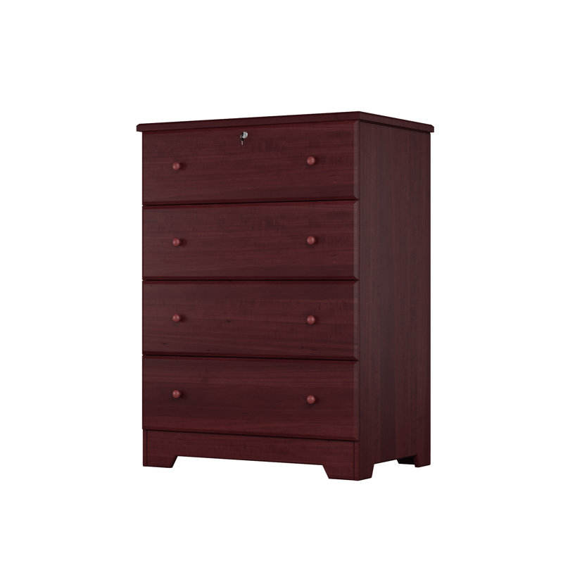 Commode 4 tiroirs en bois massif Raiqa, Acajou