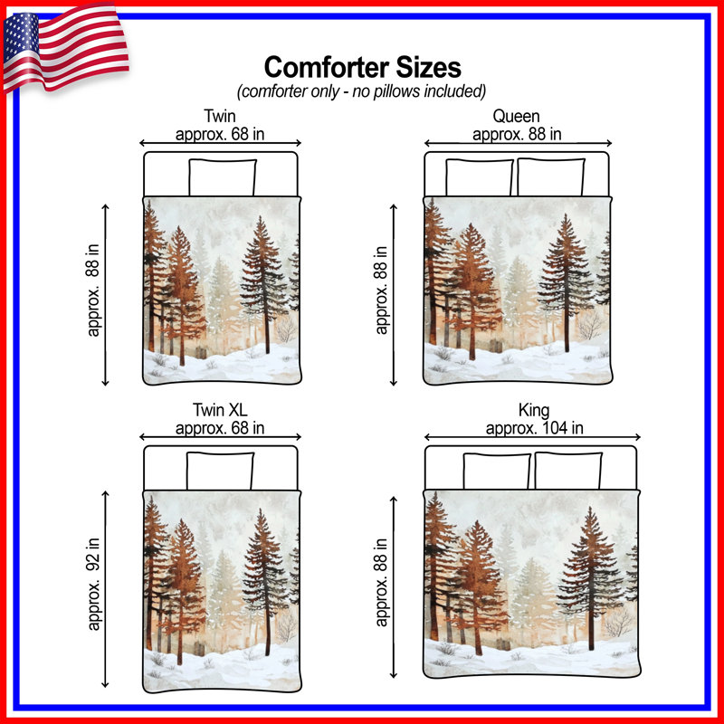 Snowy Pine Forest Scene Comforter, King