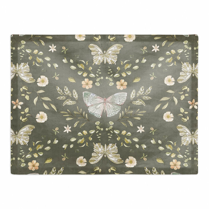 Papillons sur un napperon d'extérieur, Vert, Floral