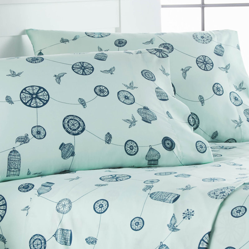Ensemble de draps Songbird, Ensemble de draps pour lit simple TG + 1 drap-hous, Vert