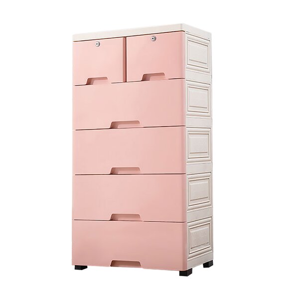 5-Drawer Plastic Storage Cabinet, 17.72 x 11.81 x 33.07 Rebrilliant Color: Pink/Gray/Blue